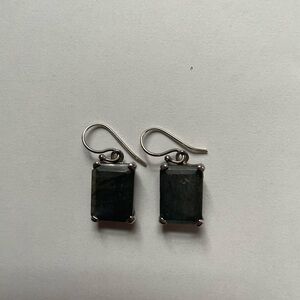 Lia Sophia Elegant Silver and Greenish Black Stone Earrings